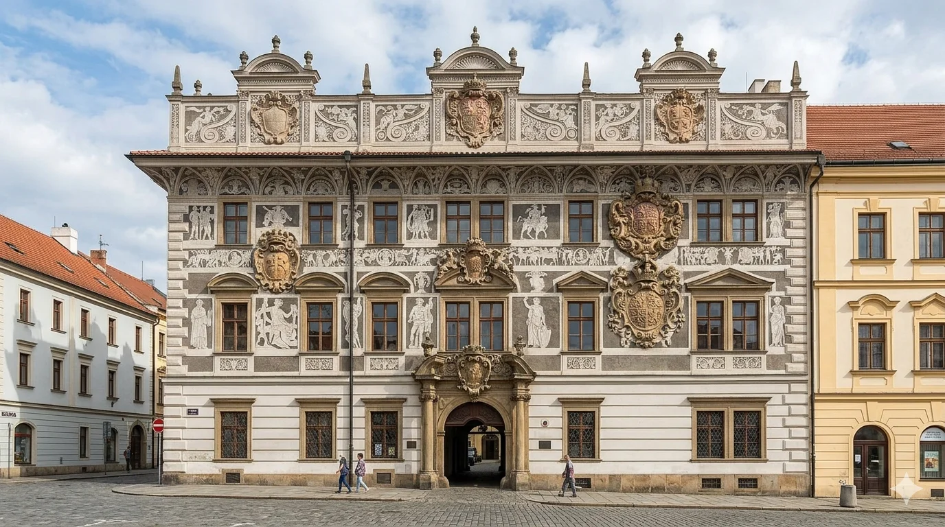 Городской дворец Градец-Кралове: ренессансный фасад с барочными картушами