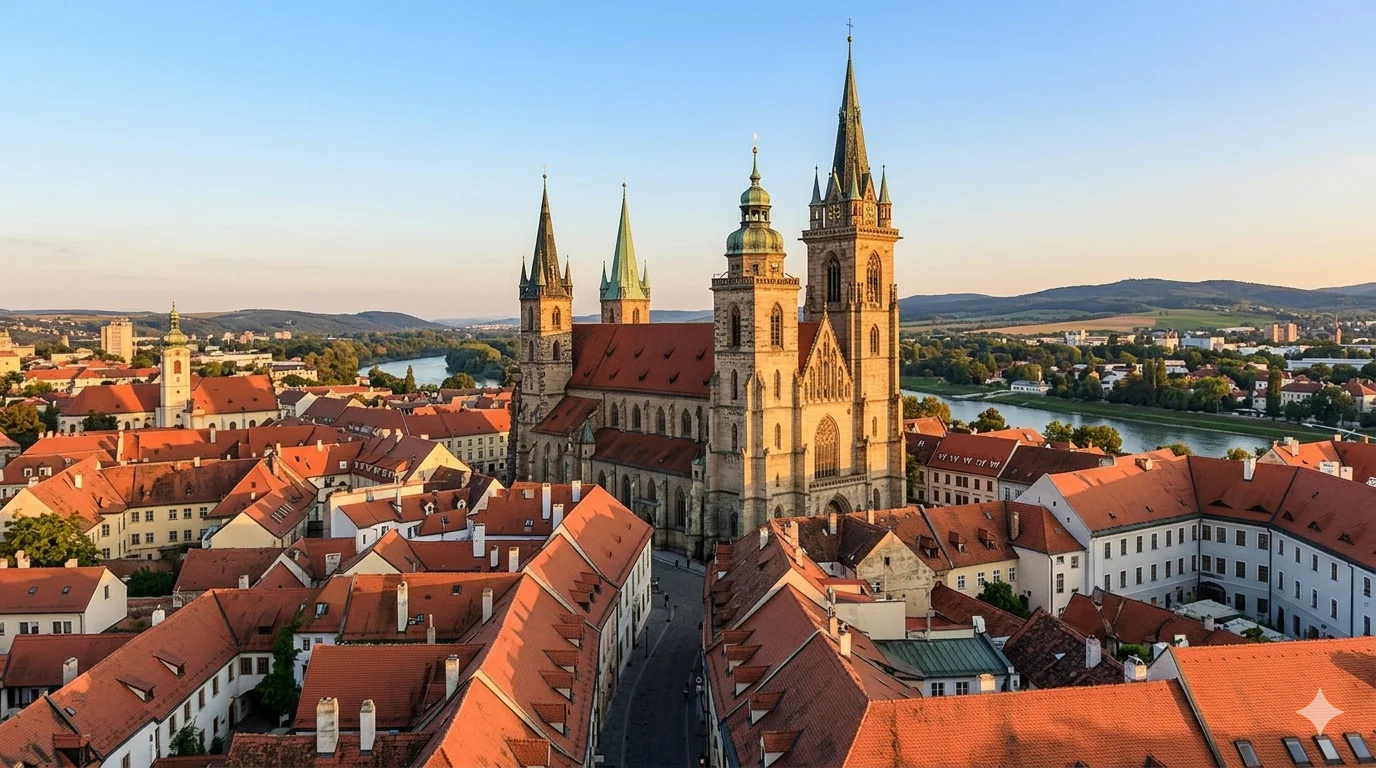 Готический костёл Святого Мартина с башнями над старым городом