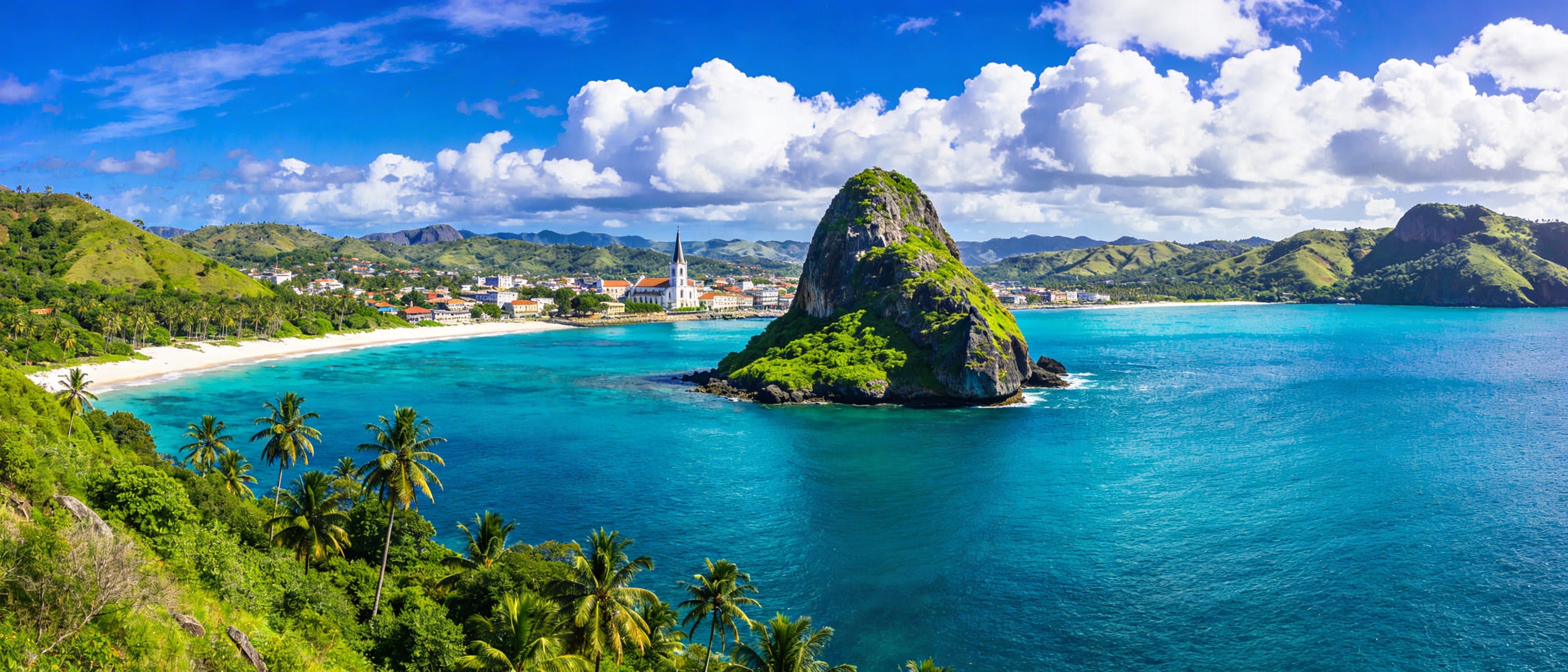 Бухта Антсиранана с вулканическим островом Сахарная Голова и бирюзовой водой