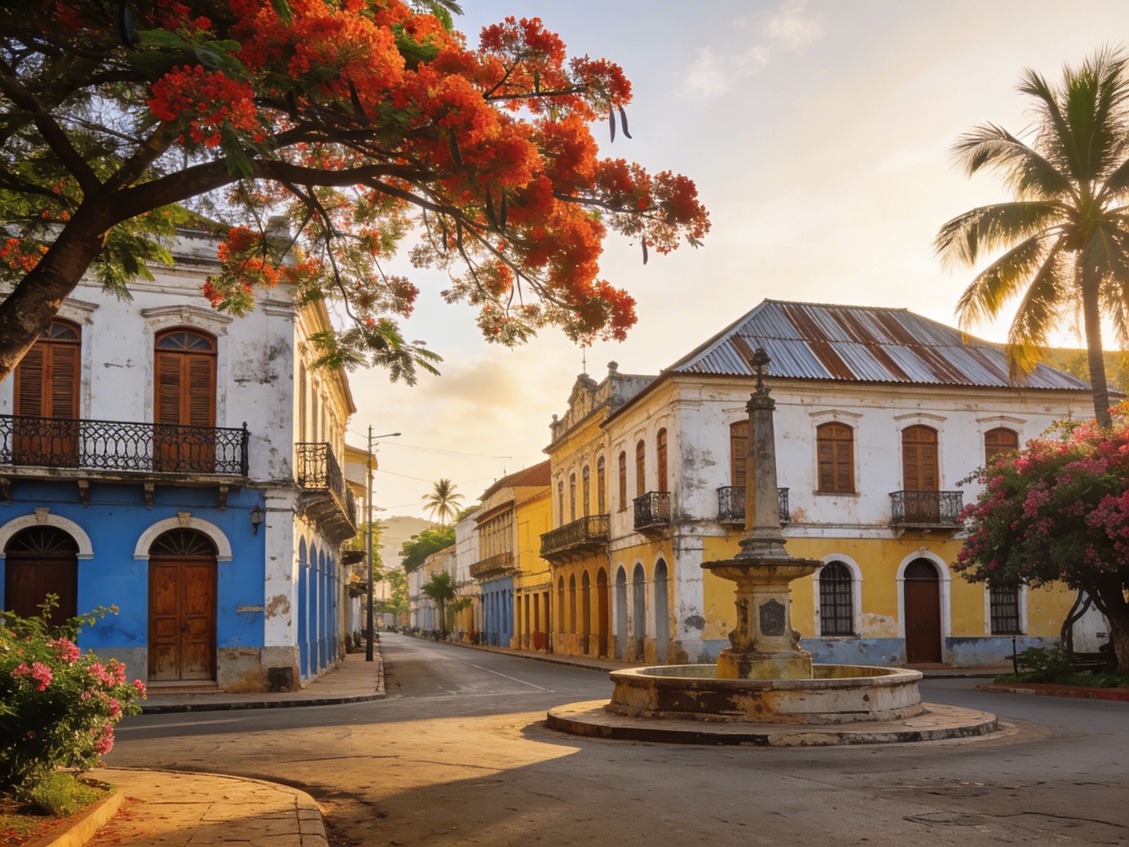 Колониальные улицы Антсирананы: французские особняки и цветущие фламбуайаны