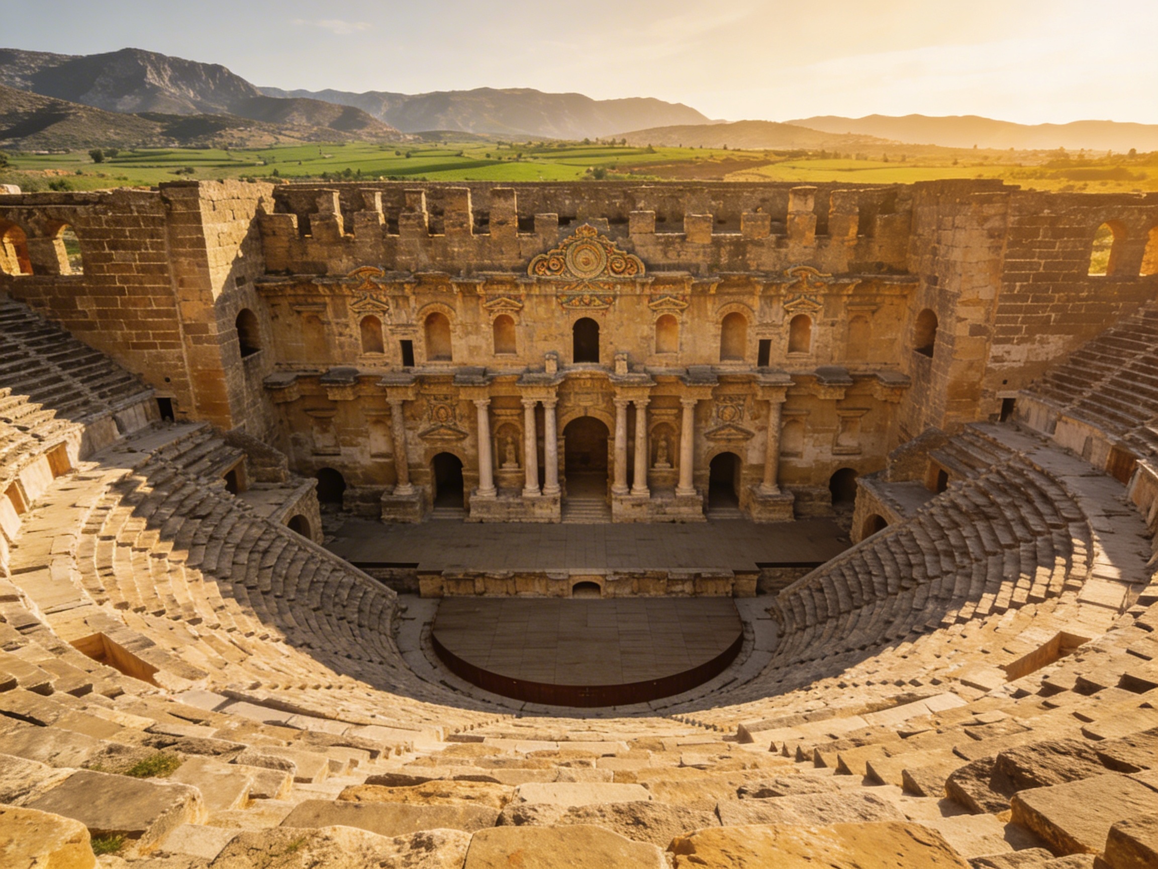 Античный театр Аспендос: каменные ряды на 15 000 зрителей и стена сцены