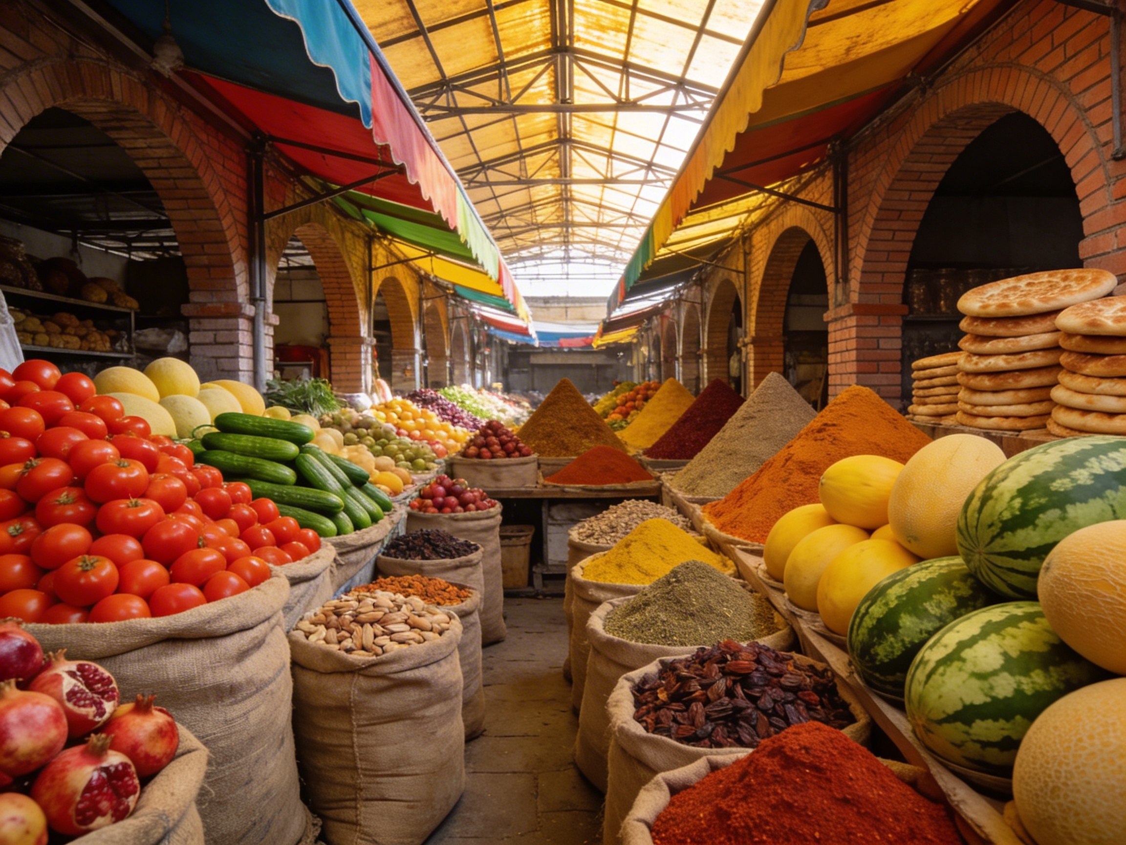 Андижанский базар: горы фруктов, специй и горячих лепёшек