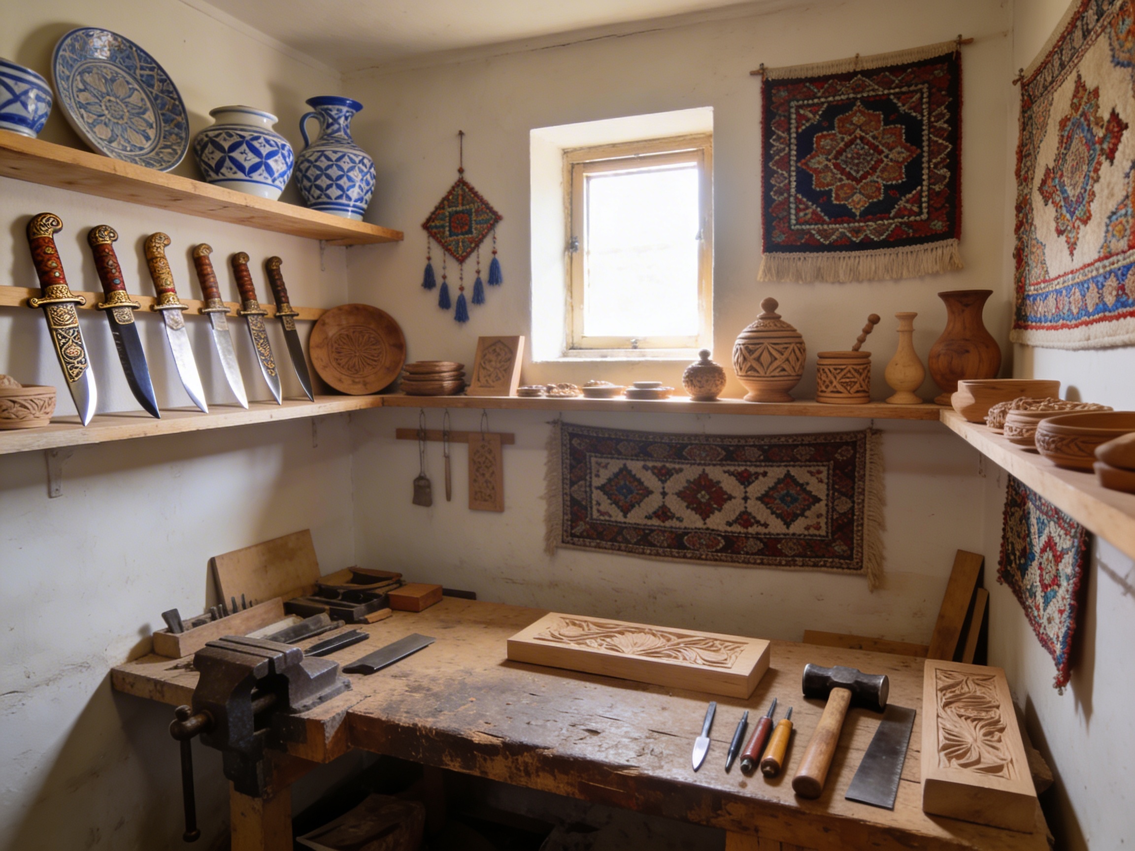 Мастерская ремесленника в Андижане: традиционные ножи пичок и керамика