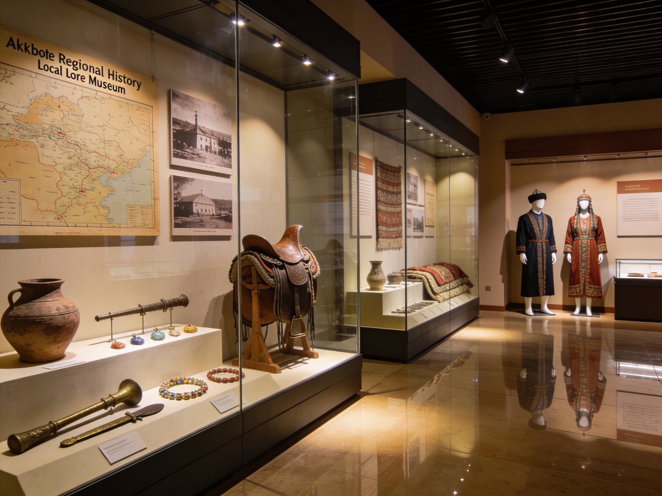 Экспозиция областного краеведческого музея Актобе с древними артефактами