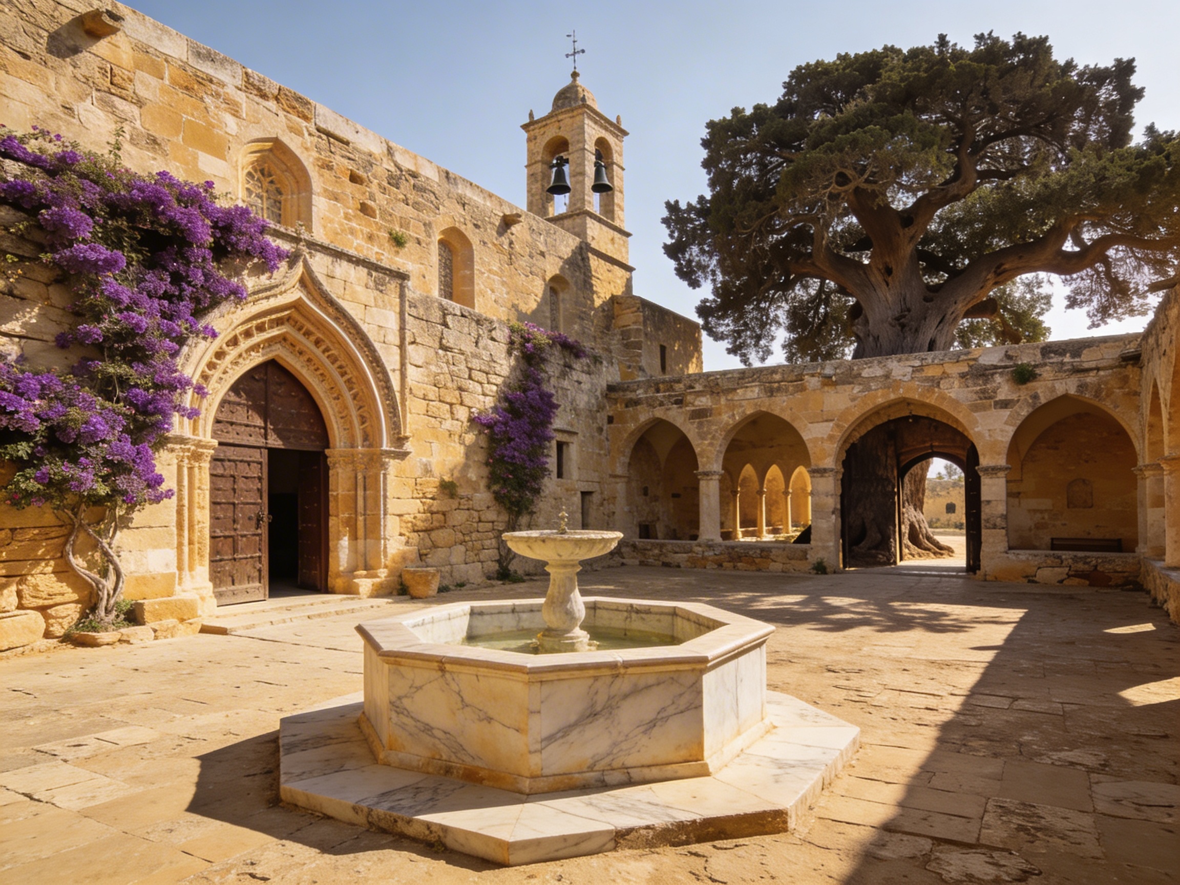 Средневековый монастырь Айя-Напа с фонтанным двором и древней смоковницей