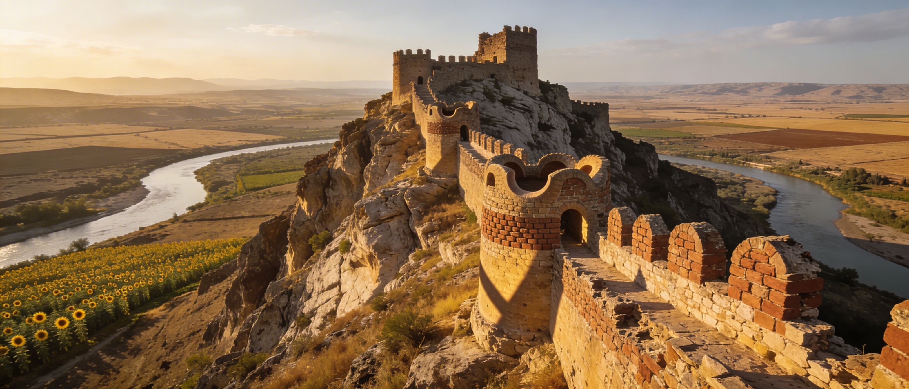 Замок Йыланкале на скалистом холме над рекой Джейхан и равниной