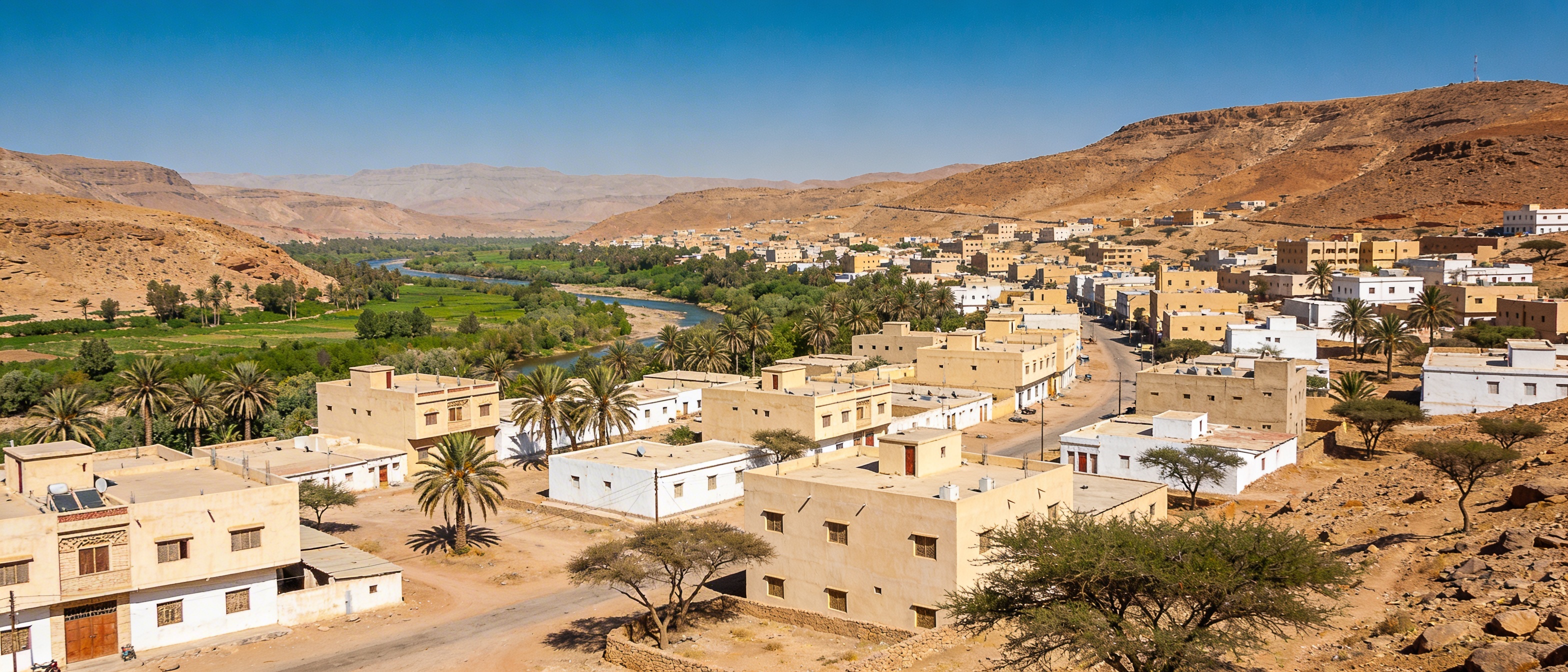 Панорама города Акордат в долине реки Барка среди холмов Эритреи