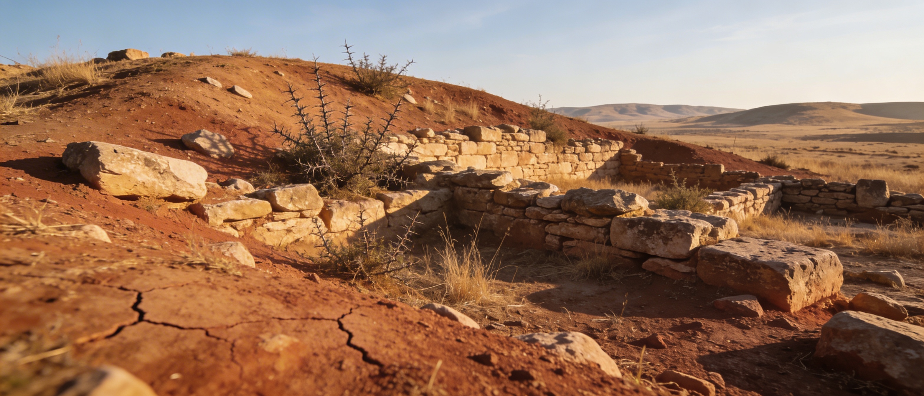 Археологический участок у Акордата: остатки древних стен и холмы
