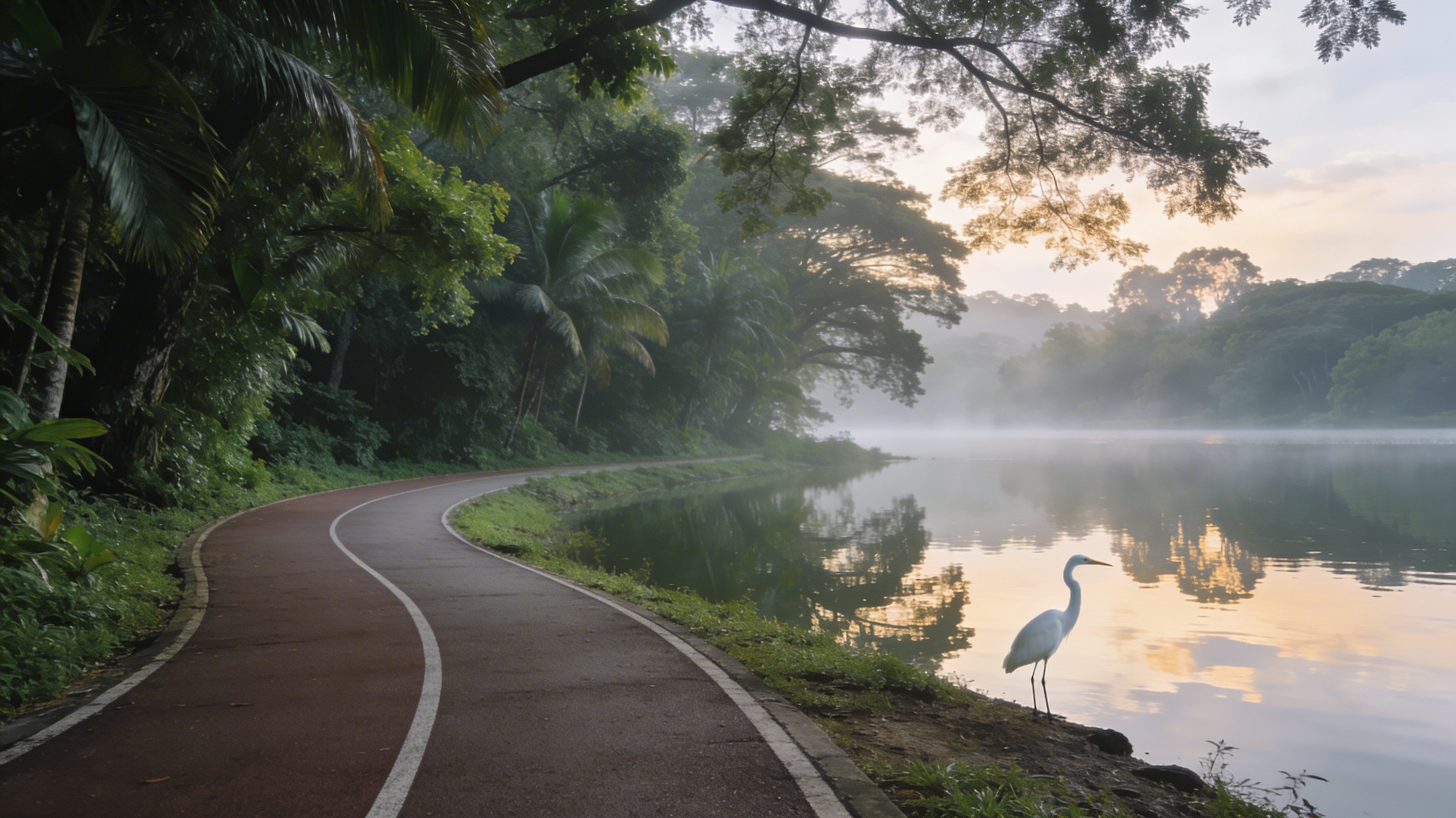 Панорама района Бедок: высотки HDB, тропическая зелень и водохранилище