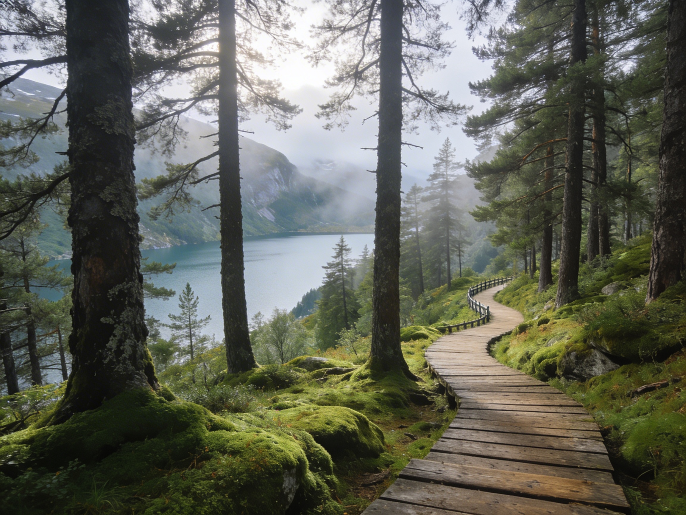 Лесная тропа и озеро на горе Флёйен рядом с Бергеном