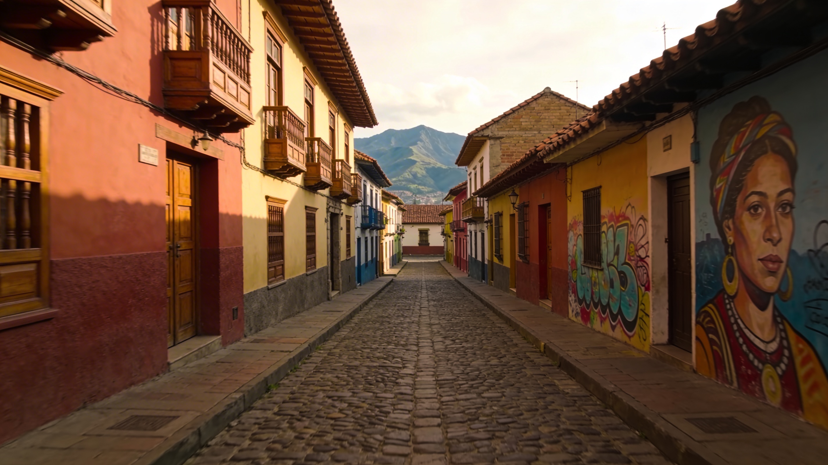 Узкая улица Ла Канделарии с колониальными домами и яркими фасадами