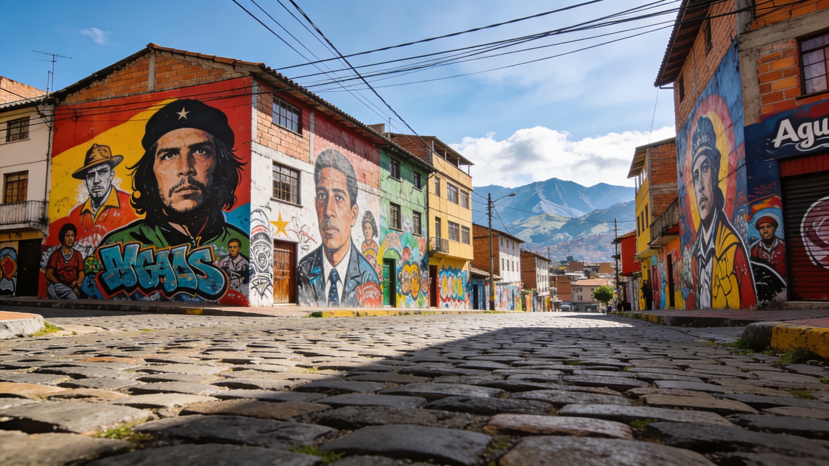 Яркие граффити на стенах домов в районе Лас-Агуас в Боготе