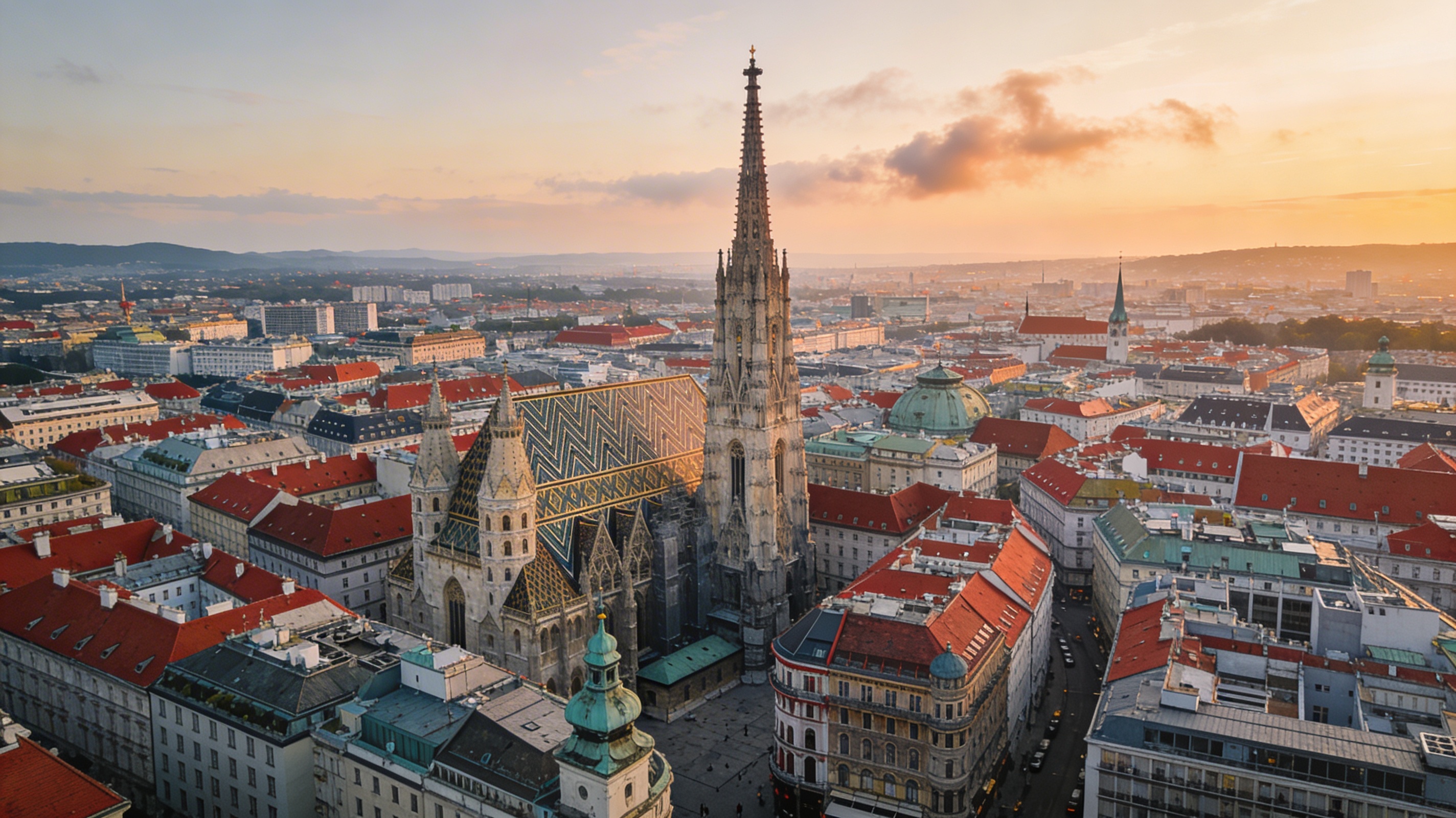 Панорама исторического центра Вены с видом на собор Святого Стефана