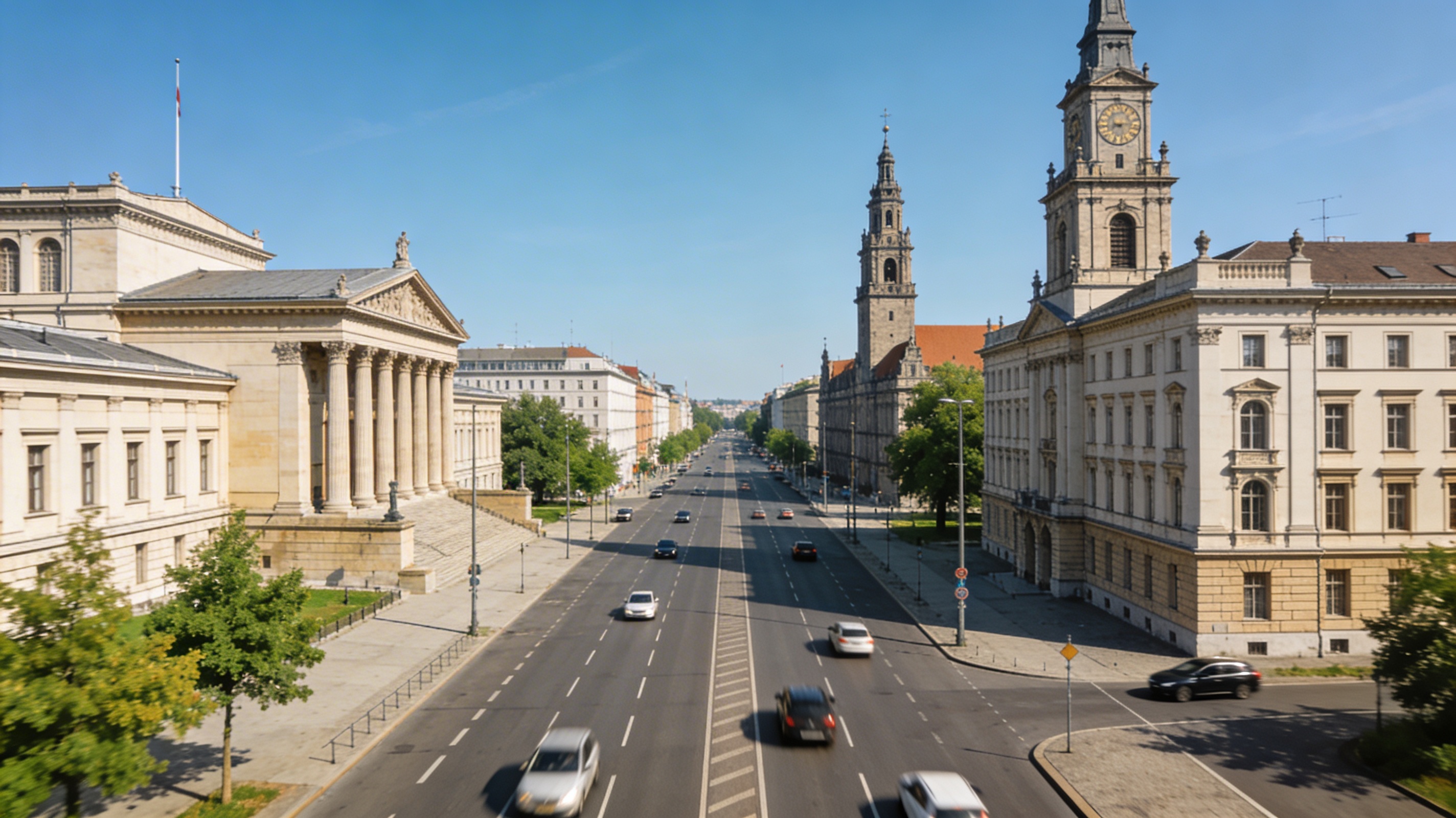 Бульвар Рингштрассе с видом на исторические здания и зелёные насаждения