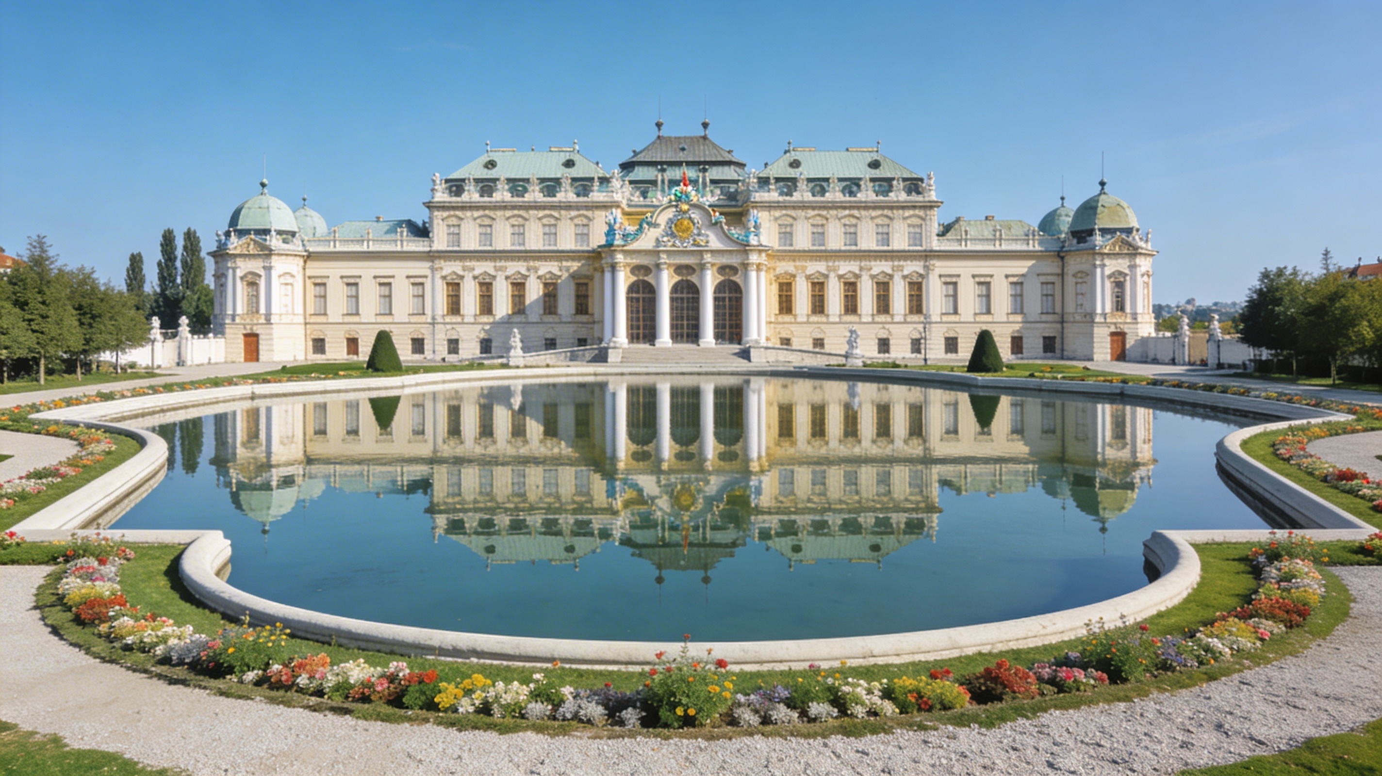 Дворец Бельведер и его отражение в спокойном пруду